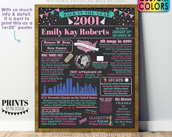Back in the Year 2001 Birthday Sign, Flashback to 2001 Poster Board, 2001 Birthday Gift, Custom PRINTABLE 16x20” B-day Decoration