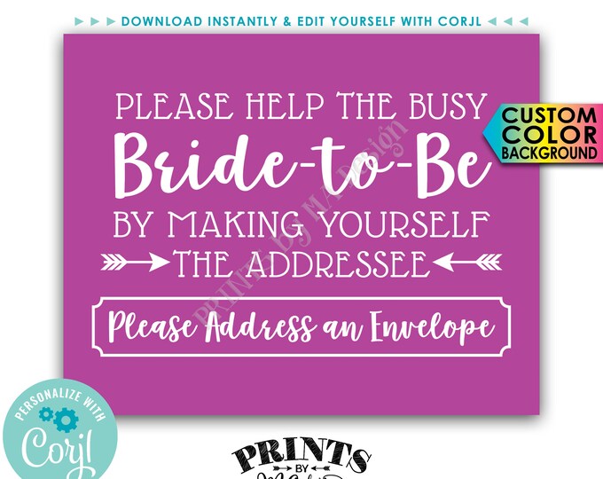 Address an Envelope Bridal Shower Sign, Help the Bride by being the Addressee, Thank You, PRINTABLE 8x10” Sign <Edit Yourself with Corjl>