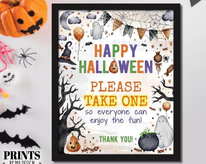 Please Take One Piece of Candy Sign, Take a Treat, Trick-Or-Treat, Passing Out Candy, PRINTABLE 8x10/16x20” Halloween Sign <ID>