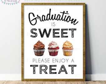 Graduation is Sweet Please Enjoy a Treat, Watercolor Style Cupcake Display, Take a Treat, PRINTABLE 8x10/16x20” Grad Party Sign <ID>