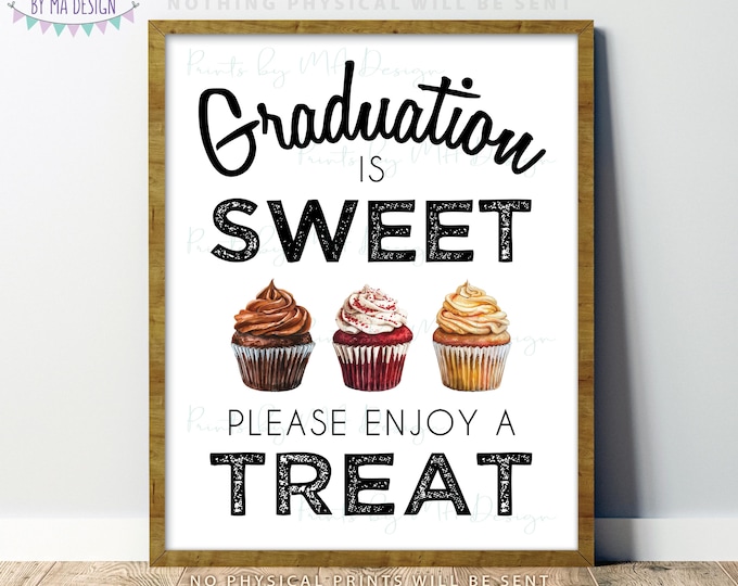 Graduation is Sweet Please Enjoy a Treat, Watercolor Style Cupcake Display, Take a Treat, PRINTABLE 8x10/16x20” Grad Party Sign <ID>