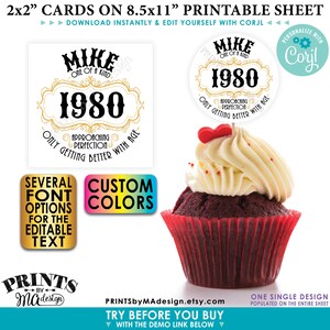 Vintage Geburtstag besser mit Alter Cupcake Toppers, benutzerdefinierte Name Jahr Farben, DRUCKBARE 8,5 x 11" digitale Datei, 2" Karten <Bearbeiten Sie sich w/Corjl>