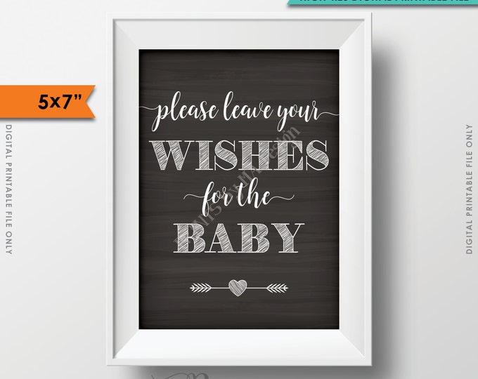 Wishes for Baby Printable Sign, Baby Shower Sign, Please Leave your Wishes for the Baby Chalkboard 5x7" Instant Download Digital Printable