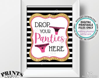 Drop Panties Here Game, Bridal Shower Panty Game, Guess the Panties Bachelorette Idea, Black Pink Gold, PRINTABLE 5x7" Portrait Sign <ID>