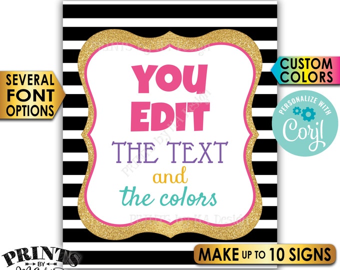 Custom Sign, Design a Poster, Choose Your Text/Colors, Black & Gold Glitter PRINTABLE 8x10/16x20" Portrait Signs <Edit Yourself with Corjl>