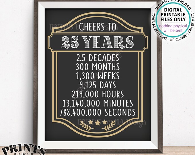 Cheers to 25 Years, 25th Birthday Sign, Cheers & Beers, 25th Anniversary, Beer Party Sign, Retirement Party, PRINTABLE 8x10/16x20” Sign <ID>