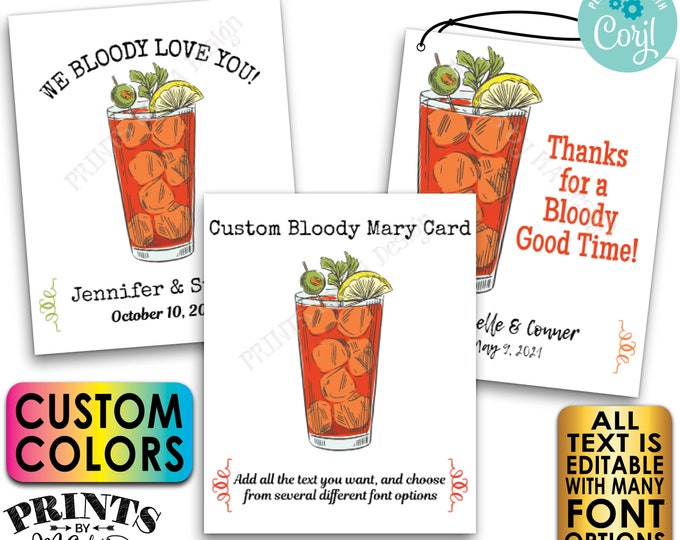Bloody Mary Tags or Cards, Bloody Mary Drink Favor, PRINTABLE 8.5x11" Sheet of 4x5" Editable Tags or Cards <Edit Yourself with Corjl>