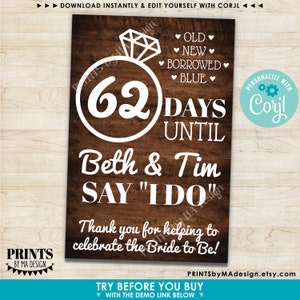 Editable Bridal Shower Countdown, Days Until She Says I Do, Custom ...