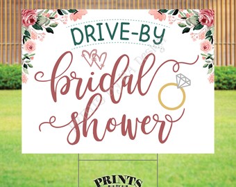 Drive-By Bridal Shower Sign, Wedding Shower Parade, Rose Gold Blush Pink Floral PRINTABLE 18x24” Yard Sign <ID>