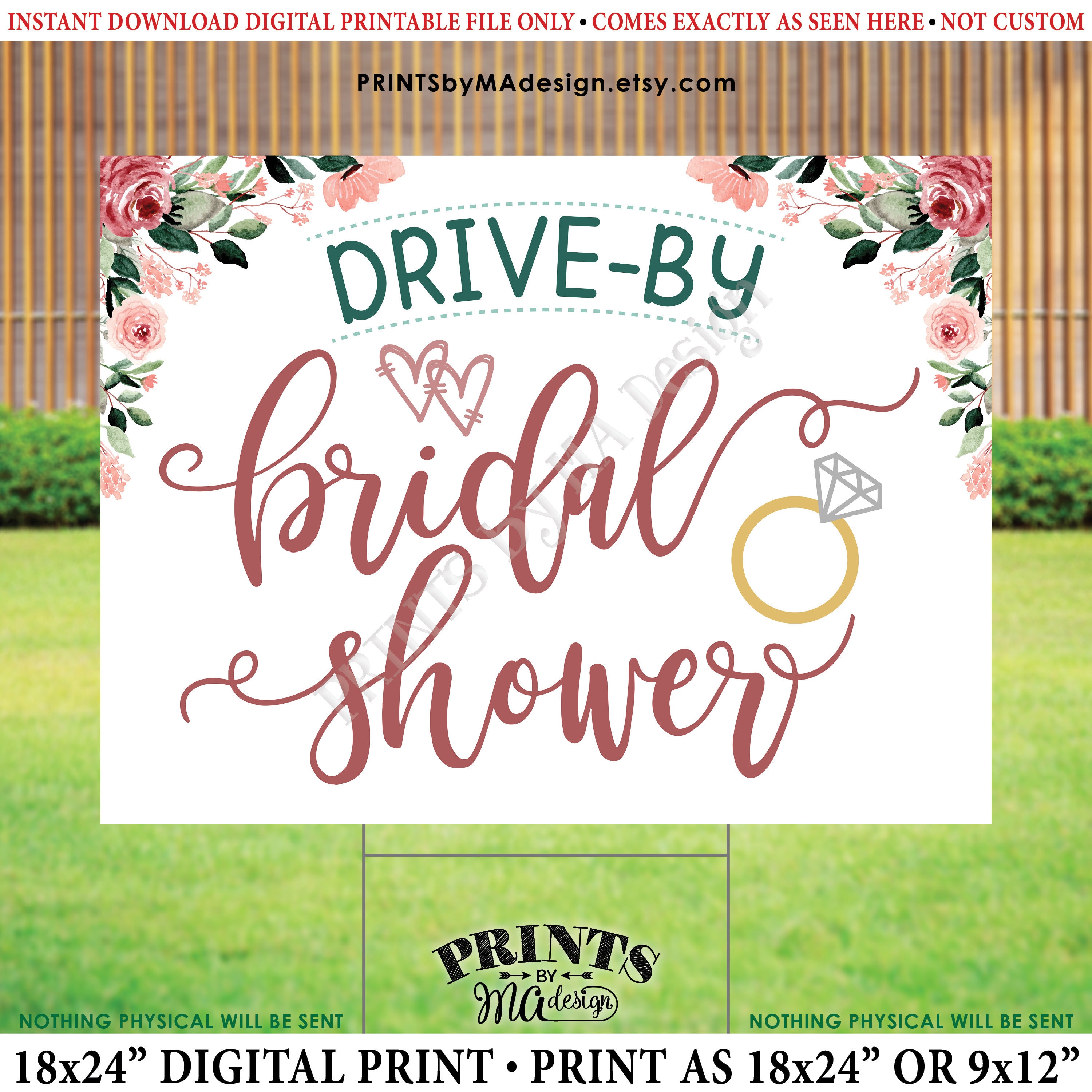DriveBy Bridal Shower Sign, Wedding Shower Parade, Rose Gold Blush