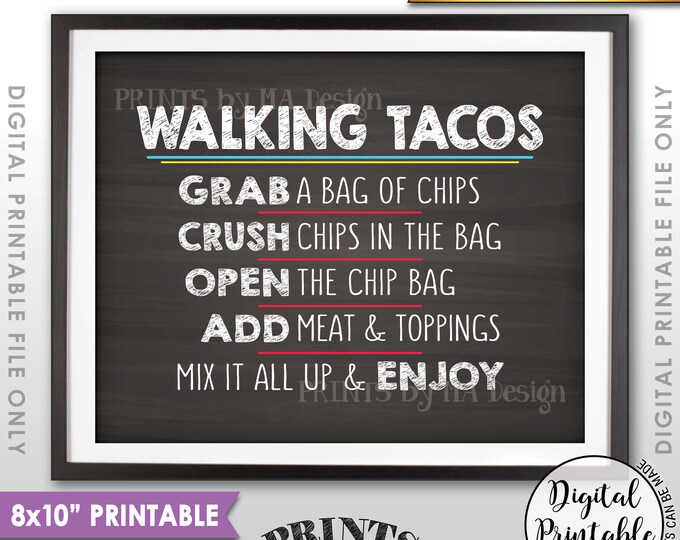 Walking Tacos Sign, Taco Bar Taco Sign, Cinco de Mayo, Sweet Sixteen Birthday Graduation 8x10” Chalkboard Style Printable Instant Download