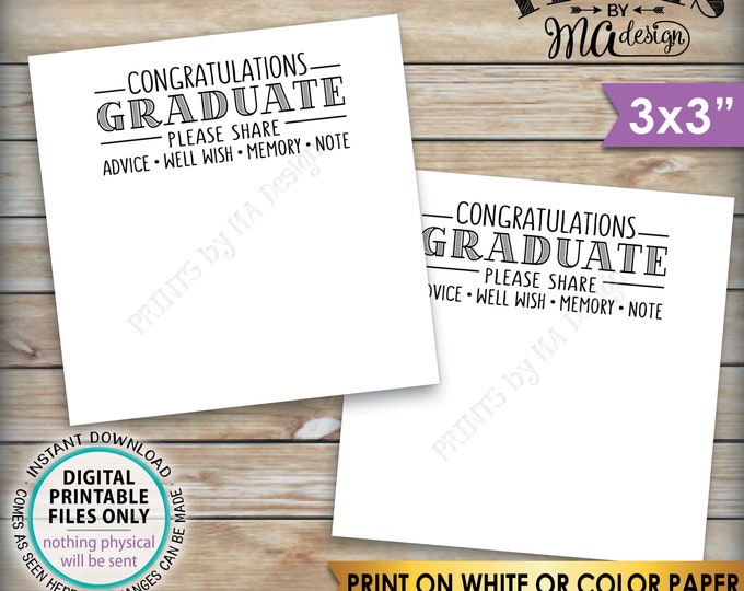 Graduation Advice Cards, Congratulations Graduate, Memory, Advice, Well Wishes, Graduation Party, 3" cards on PRINTABLE 8.5x11" Sheet <ID>