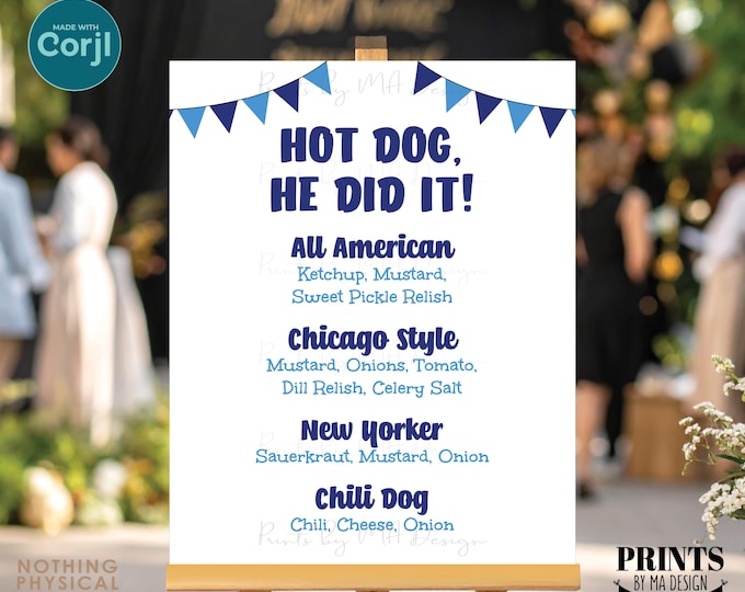 Editable Hot Dog Sign, Custom Frankfurter Menu, Build Your Own, Bunting, PRINTABLE 8x10/16x20” Sign <Edit Yourself w/Corjl>