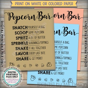 Popcorn Bar Sign, Popcorn Bar Directions, Popcorn Toppings, Wedding Retirement Birthday, Digital PRINTABLE 8x10/16x20 Instant Download Sign image 3