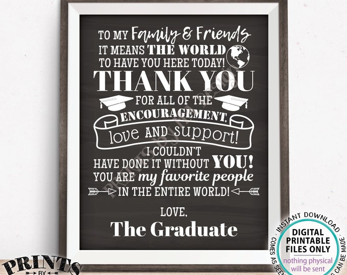 Graduation Party Thank You Sign, Thanks from the Graduate Grad Party Decoration, PRINTABLE 8x10/16x20” Chalkboard Style Grad Sign <ID>