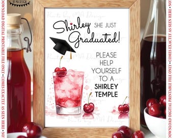 Graduation Shirley Temple Sign, Her Signature Drink Station, Non-Alcoholic Bar Menu, She Graduated, PRINTABLE 5x7” Cherry Mocktail Sign <ID>