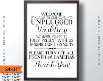 Unplugged Wedding Sign, Unplugged Ceremony Sign, Unplugged Sign, No Phones/Cameras, Turn Off Phones, 24x36” Printable Instant Download Sign