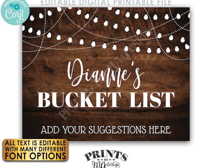 Editable Bucket List Sign, Share Your Suggestions Here, Custom PRINTABLE 8x10/16x20” Rustic Wood Style Sign <Edit Yourself w/Corjl>