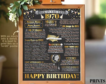 Back in in the Year 1970 Birthday Sign, Flashback to 1970 Poster Board, 1970 B-day Gift, PRINTABLE 16x20” Birthday Decoration <ID>