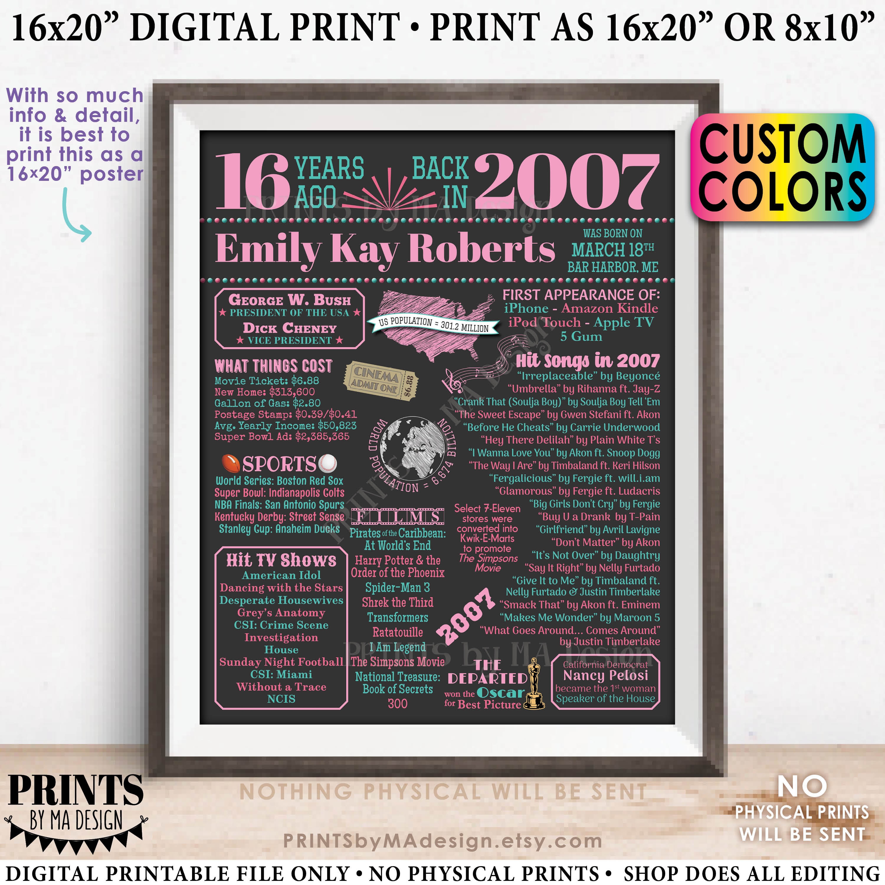 16th Birthday Poster Board Born in 2007 Flashback 16 Years - Etsy 日本