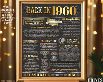 Back in 1960 Poster Board, Remember the Year 1960 Flashback USA History, Birthday Anniversary Reunion Retirement, PRINTABLE 16x20” Sign <ID>