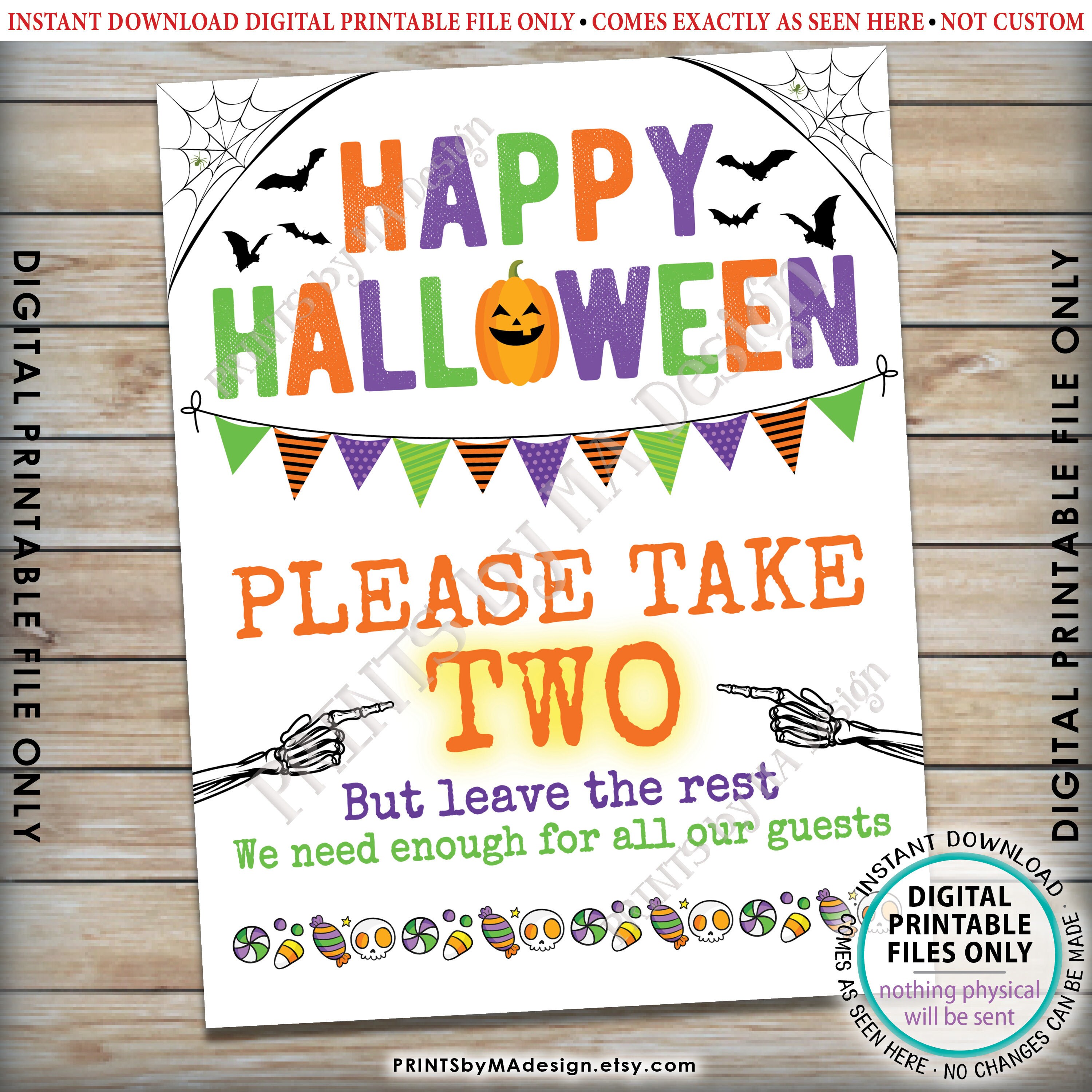 Please Take Two Treats Sign Happy Halloween Trick Or Treat Sign 
