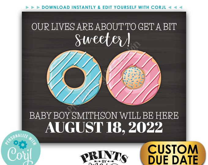 It's a BOY Donut Pregnancy Announcement Sign, PRINTABLE Chalkboard Style 8x10/16x20” Gender Reveal Sign <Edit Yourself with Corjl>