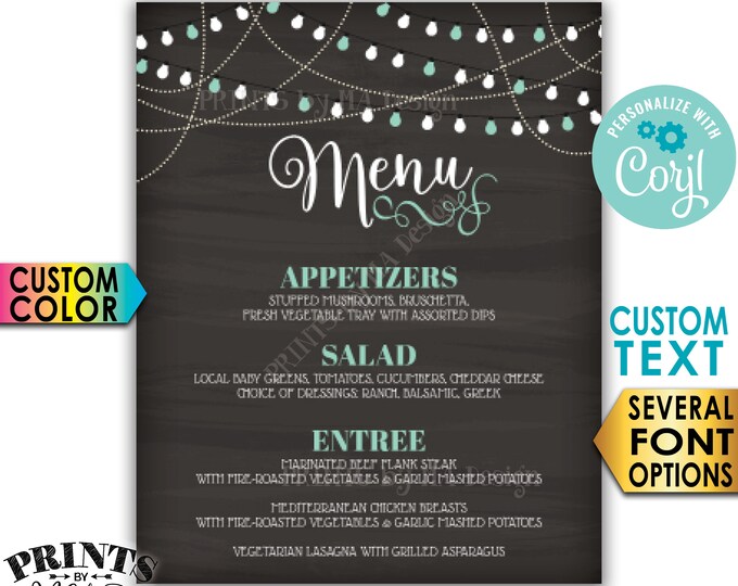 Dinner Menu, Wedding Rehearsal Dinner, Graduation Party, Birthday, PRINTABLE 8x10/16x20” Chalkboard Style Sign <Edit Yourself with Corjl>