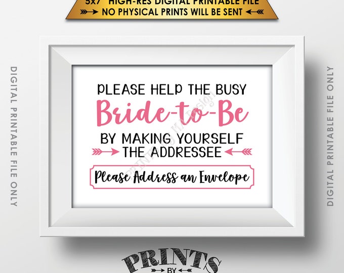 Address Envelope Bridal Shower Sign Addressee Help the Bride by Addressing an Envelope, Pink & Black, Instant Download 5x7” Printable Sign