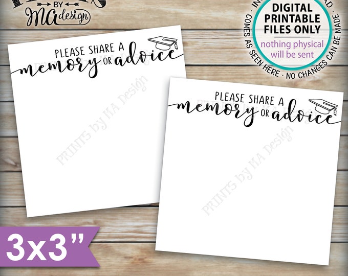 Graduation Party Cards, Please Share a Memory or Advice, Grad Advice for the Graduate, Six 3" Cards per PRINTABLE 8.5x11" Sheet <ID>