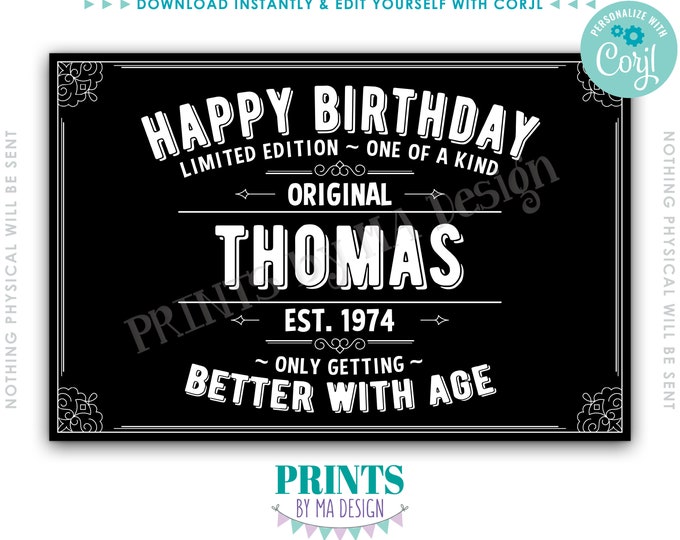 Editable Birthday Sign, Better with Age Liquor Themed Bday Party, One Custom PRINTABLE 24x36” Sign, Black Background <Edit Yourself w/Corjl>