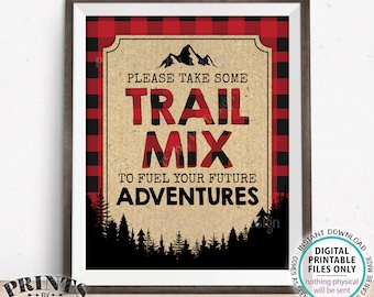 Lumberjack Trail Mix Sign, Please take some Trail Mix to fuel your Future Adventures, Red Checker, PRINTABLE 8x10" Buffalo Plaid Sign <ID>