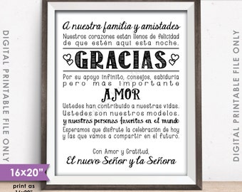 Wedding Thank You Sign in SPANISH, El casarse le agradece ESPAÑOL, Gracias Cartel, Gracias Amigos, Printable 8x10/16x20” Sign <ID>