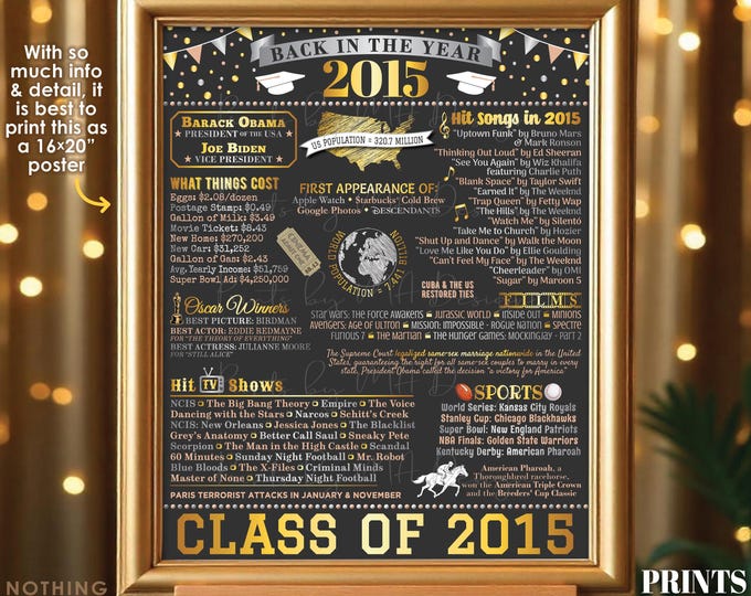 Class of 2015 Reunion Decoration, Back in the Year 2015 Poster Board, Flashback to 2015 High School Reunion, PRINTABLE 16x20” Sign <ID>