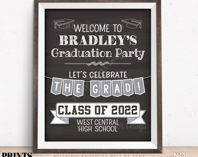 Graduation Party Welcome Sign, Welcome to the Graduation Party Decoration, PRINTABLE 16x20” Chalkboard Style Grad Party Poster