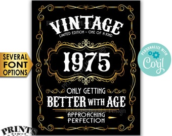 Vintage Birthday Sign, Better with Age Liquor Themed Party, Custom Year, PRINTABLE 8x10/16x20” Black & Gold Sign <Edit Yourself with Corjl>