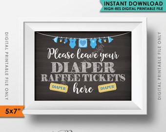 Diaper Raffle Ticket Sign, Leave Your Raffle Ticket Here, Raffle Ticket Drop, Baby Shower Sign, Blue 5x7" Instant Download Digital Printable