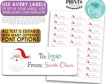 Editable Christmas Gift Labels, Personlaized X-mas Present Tags, One Custom PRINTABLE 1x2-5/8" Santa Label <Edit Yourself with Corjl>