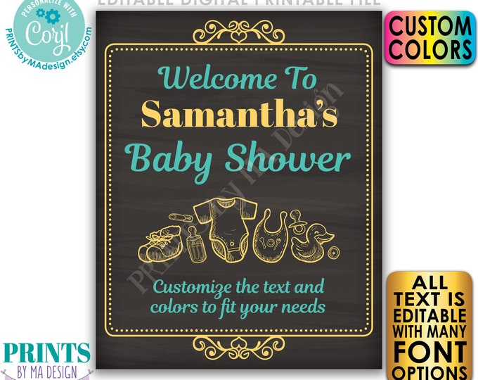 Baby Shower Welcome Sign, Custom PRINTABLE 8x10/16x20” Chalkboard Style Baby Shower Entrance Sign <Edit Yourself with Corjl>