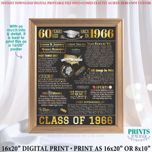 60th High School Reunion Decoration, Class of 1966 Graduated 60 Years Ago, Back in the Year 1966 Poster Board, PRINTABLE 16x20” Sign <ID>