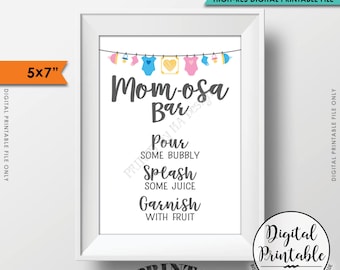 Mom-osa Bar Sign, Mimosa Baby Shower Drinks Sign, Gender Neutral PRINTABLE 5x7” MOMosa Sign <ID>