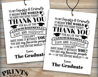 Graduation Tags, Thank You Graduation Party Thank You Tags, Thanks from the Graduate, Four 4.25x5.5" Tags on PRINTABLE 8.5x11" Sheet <ID>