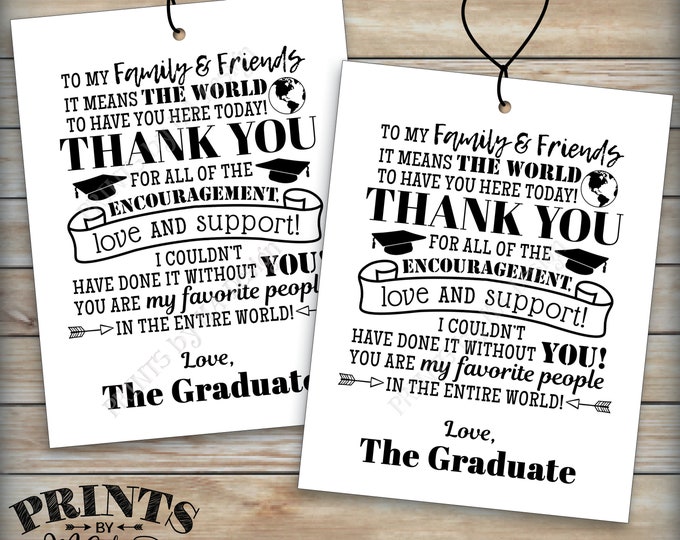 Graduation Tags, Thank You Graduation Party Thank You Tags, Thanks from the Graduate, Four 4.25x5.5" Tags on PRINTABLE 8.5x11" Sheet <ID>