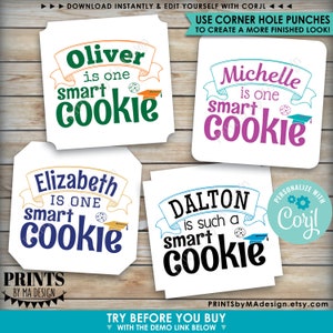 One Smart Cookie Tags/Cards/Labels, Graduation Party Favors, Custom 2" Squares on a 8.5x11" Digital PRINTABLE File <Edit Yourself w/Corjl> image 3