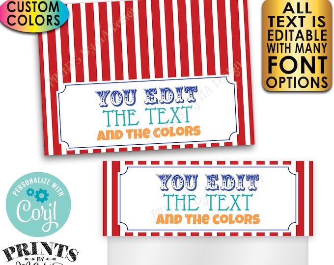 Carnival Goodie Bag Toppers, Any Text/Colors, Birthday Party Favor, Custom PRINTABLE 5x7" Labels for Plastic Bags <Edit Yourself with Corjl>