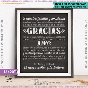 Panneau de remerciement de mariage espagnol, El casarse le agradece ESPAÑOL, cartel de Gracias, Gracias Amigos, panneau imprimable de style tableau <ID>