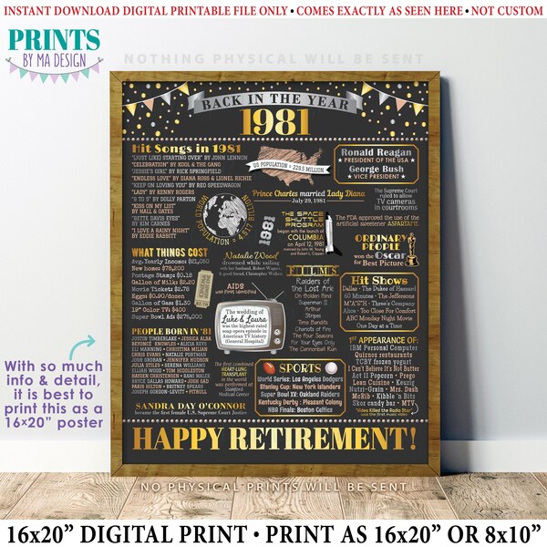Back in 1981 Retirement Party Sign, Flashback to 1981 Poster Board, PRINTABLE 16x20” Retirement Party Decoration <ID>