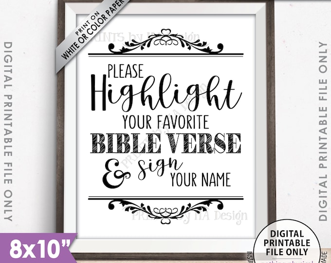 Highlight Your Favorite Bible Verse and Sign Your Name Wedding Sign, Sign our Bible Guestbook Sign, PRINTABLE 8x10” Sign <Instant Download>