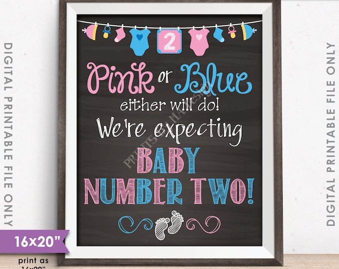 Pregnancy Announcement Pink or Blue Either Will Do We're Expecting Baby Baby #2 PRINTABLE 8x10/16x20” Chalkboard Style Instant Download Sign