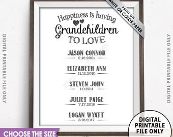 Grandchildren Sign, Grandkids' Names & Birthdays, Personalized Gift for Grandparents, Grandma, Grandpa, Custom Digital PRINTABLE File